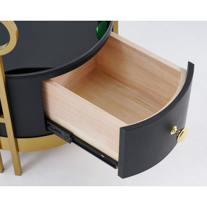HMR Modern Nightstand with LED Light Bedside Table with Wireless Charging & USB Port - Gold & Black
