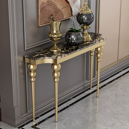 HMR - 47.2" Black Narrow Console Table Faux Marble Entryway Table Stainless Steel Legs