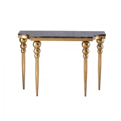 HMR - 47.2" Black Narrow Console Table Faux Marble Entryway Table Stainless Steel Legs