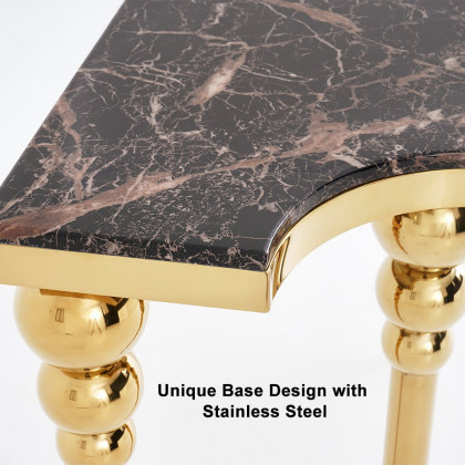 HMR - 47.2" Black Narrow Console Table Faux Marble Entryway Table Stainless Steel Legs