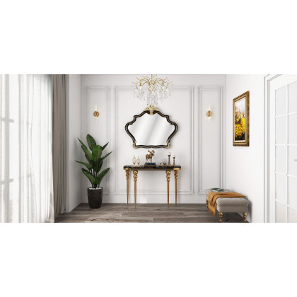 HMR - 47.2" Black Narrow Console Table Faux Marble Entryway Table Stainless Steel Legs