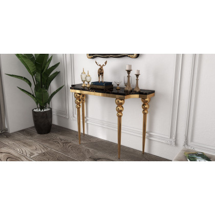 HMR - 47.2" Black Narrow Console Table Faux Marble Entryway Table Stainless Steel Legs