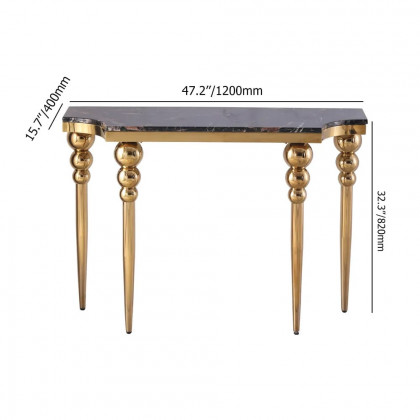 HMR - 47.2" Black Narrow Console Table Faux Marble Entryway Table Stainless Steel Legs
