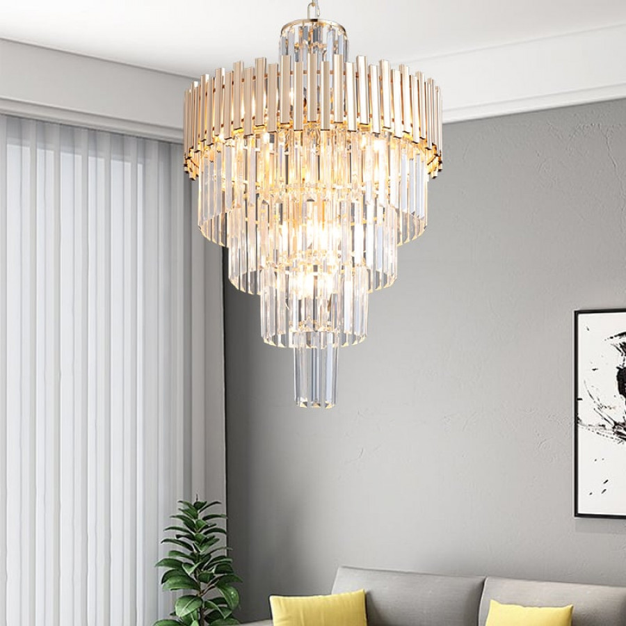 HMR - Tierizo Modern Tapered Tiered Crystal Chandelier 18-Light in Gold