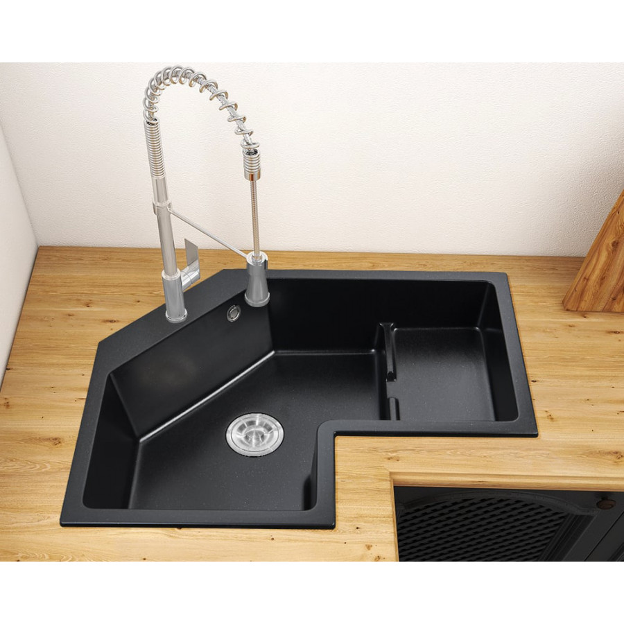 HMR - 32" Modern Drop In Corner Kitchen Sink Single Bowl Quartz Irregular
