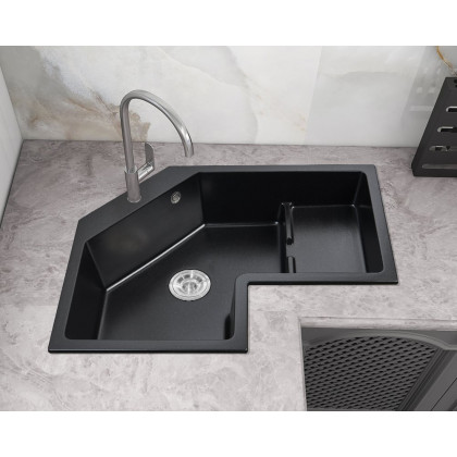 HMR - 32" Modern Drop In Corner Kitchen Sink Single Bowl Quartz Irregular