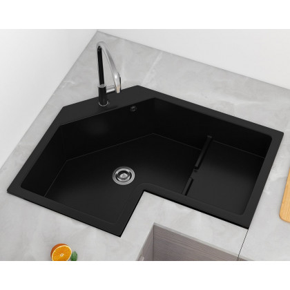 HMR - 32" Modern Drop In Corner Kitchen Sink Single Bowl Quartz Irregular