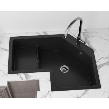 HMR - 32" Modern Drop In Corner Kitchen Sink Single Bowl Quartz Irregular