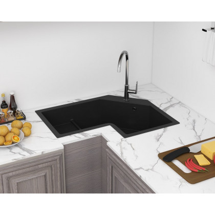 HMR - 32" Modern Drop In Corner Kitchen Sink Single Bowl Quartz Irregular