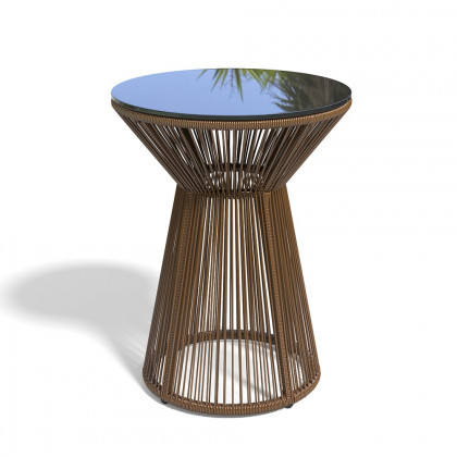 HMR - 3-Pieces Modern Coffee Rattan Outdoor Sofa Set with Glass Top Coffee Table and Gray Cushion