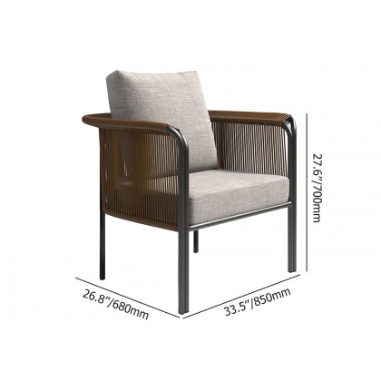 HMR - 3-Pieces Modern Coffee Rattan Outdoor Sofa Set with Glass Top Coffee Table and Gray Cushion