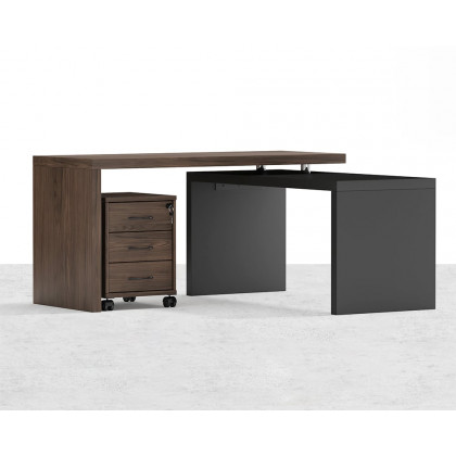 HMR 59.8" Modern Rotatable L-Shaped Executive Desk with Movable File Cabinet - Black/Walnut