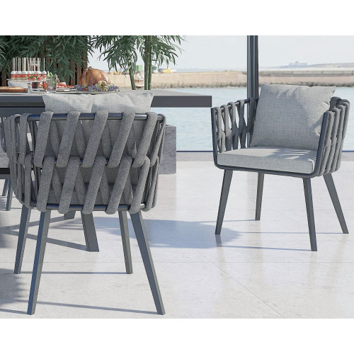 HMR - Hand Woven Rope Outdoor Patio Dining Chair with Cushions (Set of 2)
