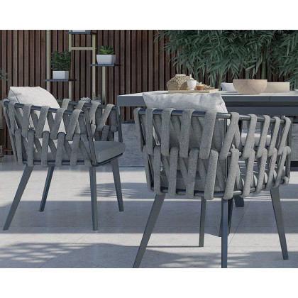 HMR - Hand Woven Rope Outdoor Patio Dining Chair with Cushions (Set of 2)