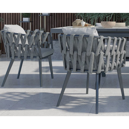 HMR - Hand Woven Rope Outdoor Patio Dining Chair with Cushions (Set of 2)