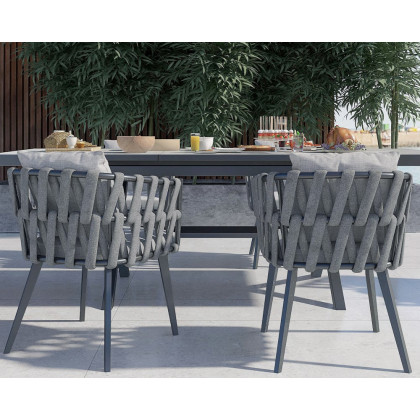 HMR - Hand Woven Rope Outdoor Patio Dining Chair with Cushions (Set of 2)