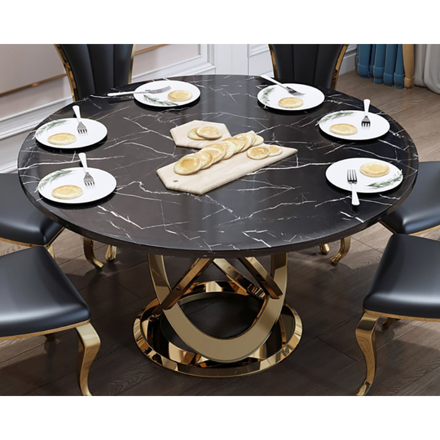 HMR - Modern Style Round Faux Marble Dining Table Seats 4-6 People
