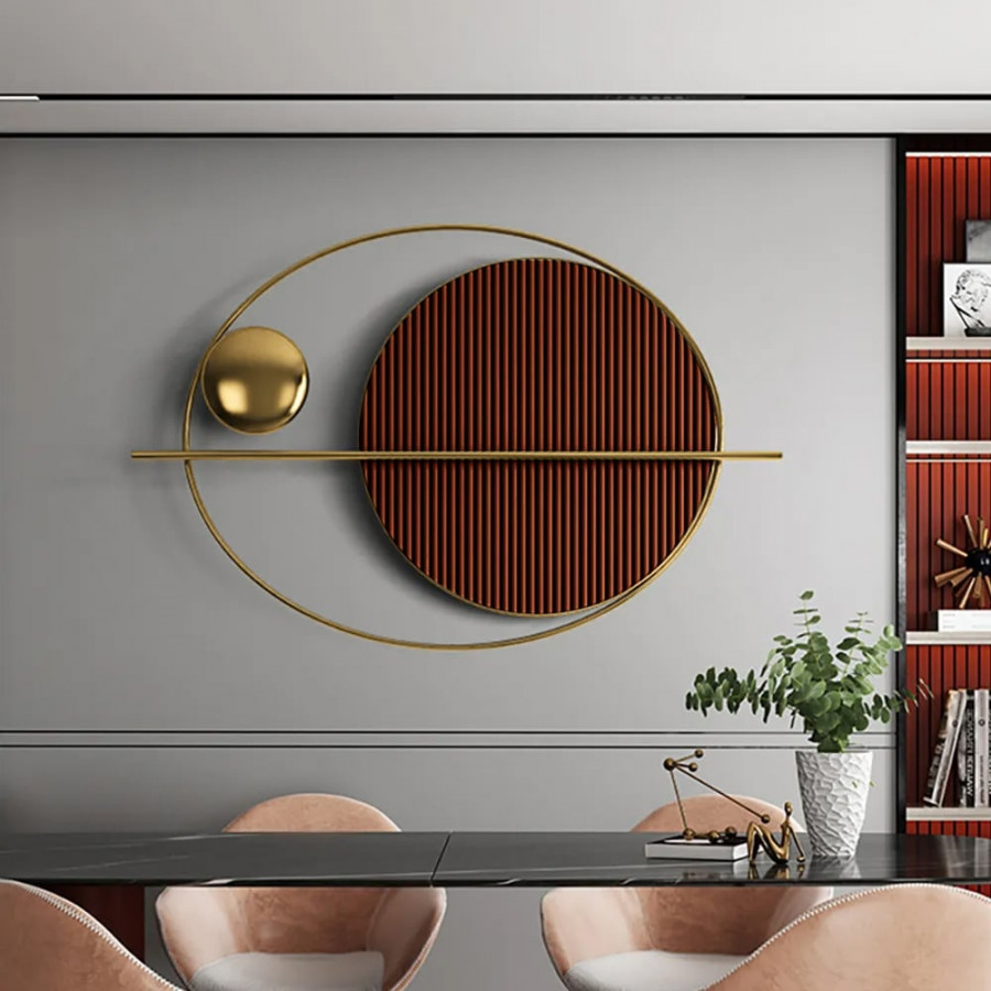 HMR - Modern Oval Geometric Metal Wall Decor Art Brown Metal Hanging Accents For Living Room