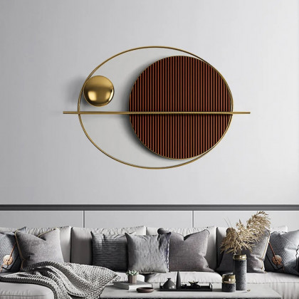 HMR - Modern Oval Geometric Metal Wall Decor Art Brown Metal Hanging Accents For Living Room