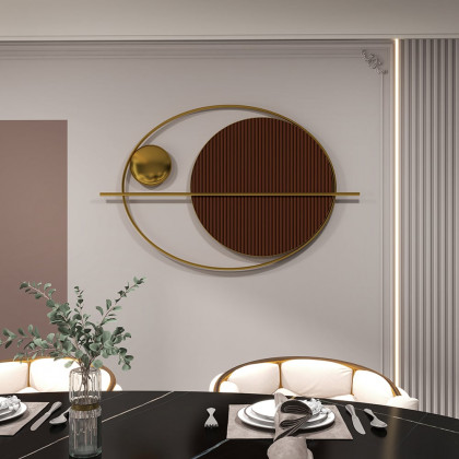 HMR - Modern Oval Geometric Metal Wall Decor Art Brown Metal Hanging Accents For Living Room