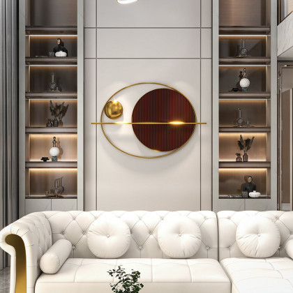HMR - Modern Oval Geometric Metal Wall Decor Art Brown Metal Hanging Accents For Living Room