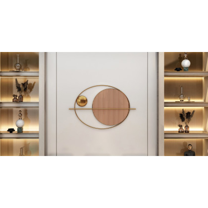 HMR - Modern Oval Geometric Metal Wall Decor Art Brown Metal Hanging Accents For Living Room