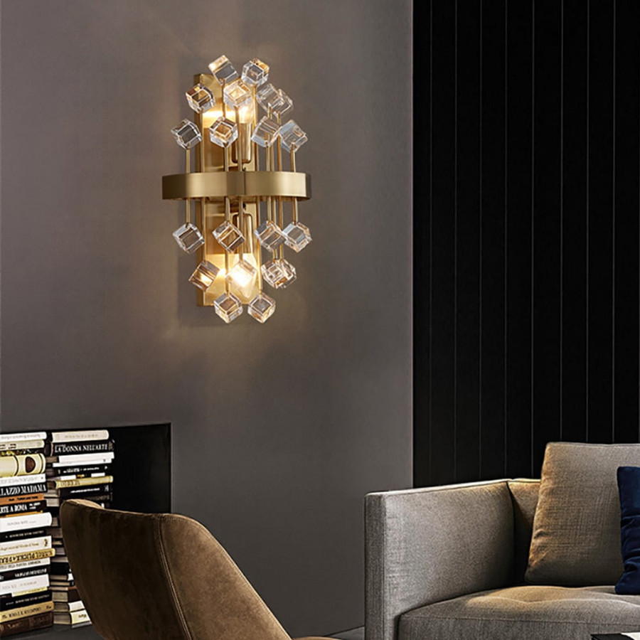 HMR - Disdal Light Luxury Crystal Wall Light with Gold Back Plate for Entryway