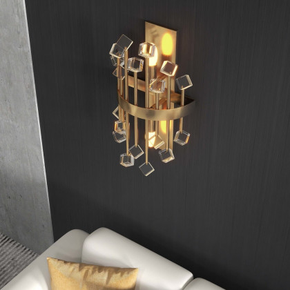 HMR - Disdal Light Luxury Crystal Wall Light with Gold Back Plate for Entryway