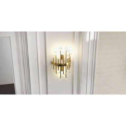 HMR - Disdal Light Luxury Crystal Wall Light with Gold Back Plate for Entryway