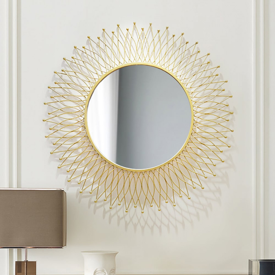 HMR - Modern & Luxury Round Gold Sun Metal Wall Mirror Decorative Art