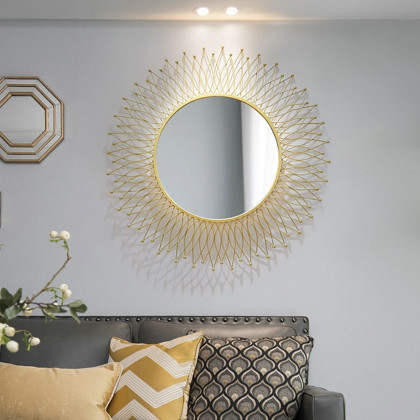 HMR - Modern & Luxury Round Gold Sun Metal Wall Mirror Decorative Art
