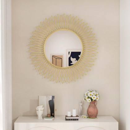 HMR - Modern & Luxury Round Gold Sun Metal Wall Mirror Decorative Art