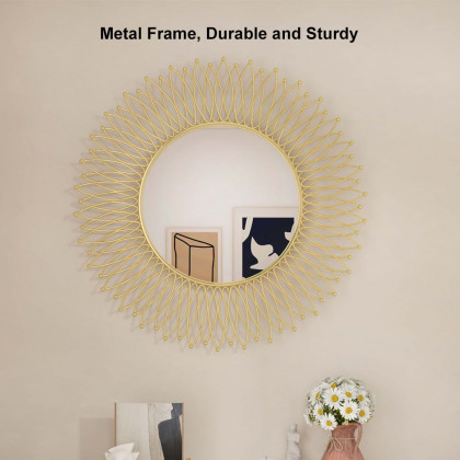 HMR - Modern & Luxury Round Gold Sun Metal Wall Mirror Decorative Art