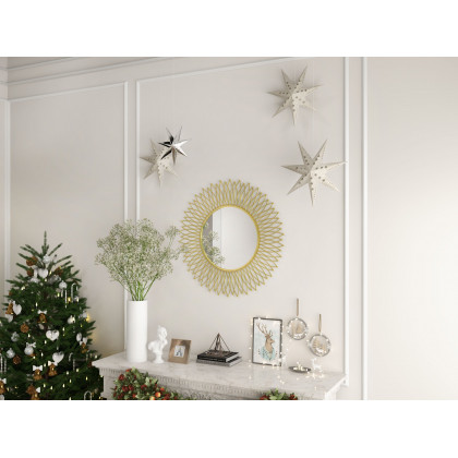 HMR - Modern & Luxury Round Gold Sun Metal Wall Mirror Decorative Art