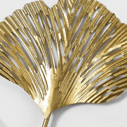 HMR - 3 Pieces Ginkgo Leaves Wall Decor with Geometric Frame in Blue and Gold, Metal