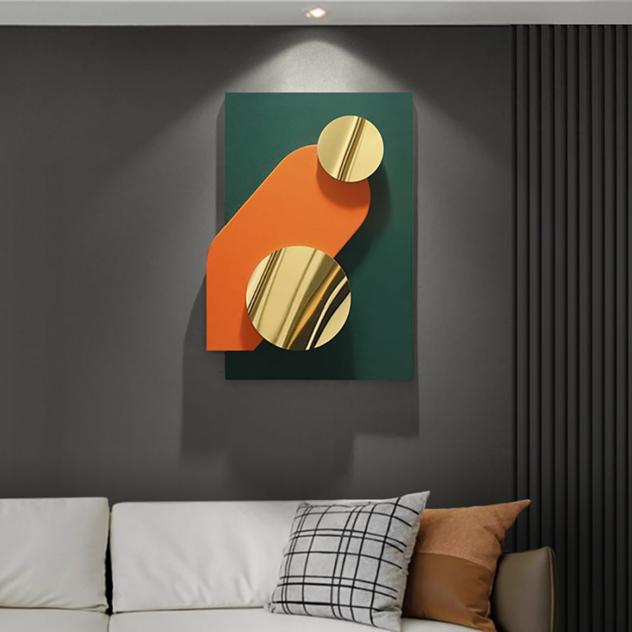 HMR - Artard 26.8" Modern Metal Wall Decor Art in Green & Gold with Overlapping Geometric