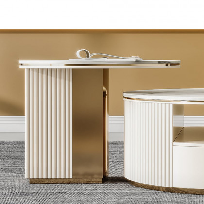 HMR - Mytures Modern Round Nesting Coffee Table with Storage White Sintered Stone Set of 2