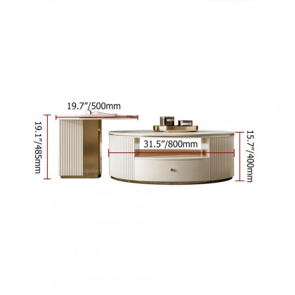 HMR - Mytures Modern Round Nesting Coffee Table with Storage White Sintered Stone Set of 2