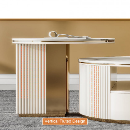 HMR - Mytures Modern Round Nesting Coffee Table with Storage White Sintered Stone Set of 2