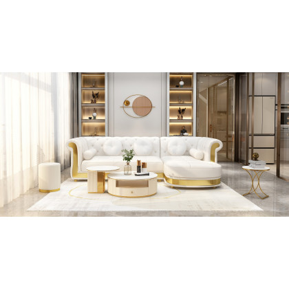 HMR - Mytures Modern Round Nesting Coffee Table with Storage White Sintered Stone Set of 2