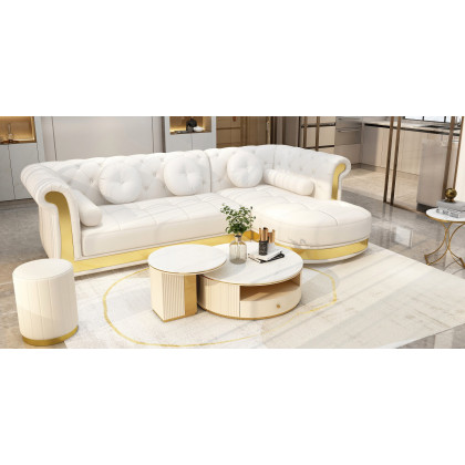 HMR - Mytures Modern Round Nesting Coffee Table with Storage White Sintered Stone Set of 2