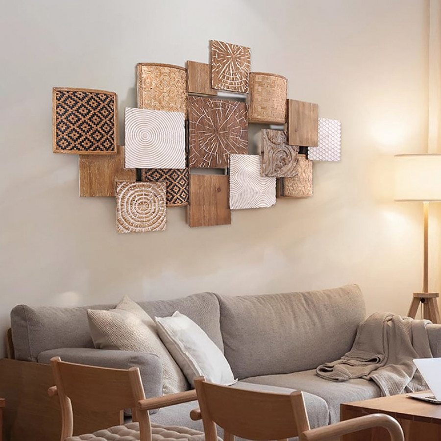 HMR - Japandi Wood Wall Decor Hanging Carved Home Bamboo Wall Art for Living Room
