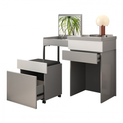 HMR - Gray Makeup Vanity with Mirror Foldable Dressing Table with Stool & Hidden Drawer