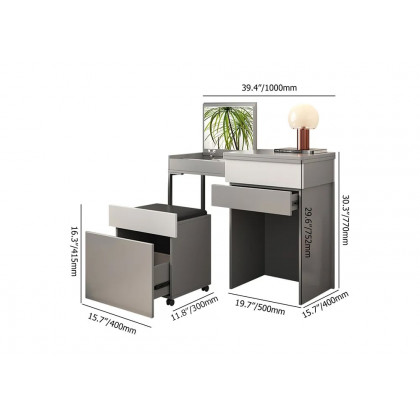 HMR - Gray Makeup Vanity with Mirror Foldable Dressing Table with Stool & Hidden Drawer