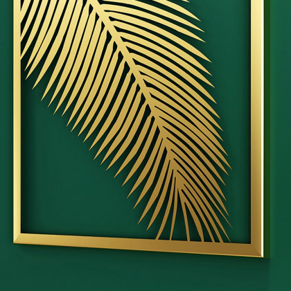 HMR - 3-Pieces Modern Gold Metal Wall Decor Plant Art with Rectangle Frame
