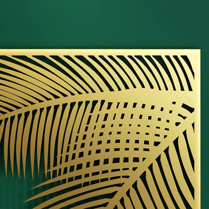 HMR - 3-Pieces Modern Gold Metal Wall Decor Plant Art with Rectangle Frame