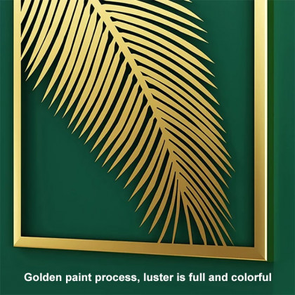 HMR - 3-Pieces Modern Gold Metal Wall Decor Plant Art with Rectangle Frame