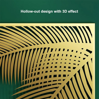 HMR - 3-Pieces Modern Gold Metal Wall Decor Plant Art with Rectangle Frame