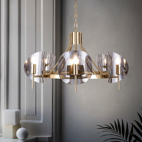HMR - Modern Wagon Wheel 6-Light Chandelier Acrylic and Steel Frame