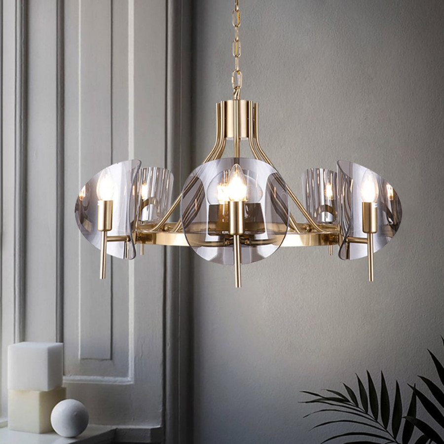 HMR - Modern Wagon Wheel 6-Light Chandelier Acrylic and Steel Frame